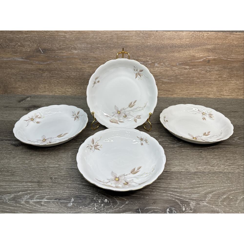 Crown Heiden Bavaria Porcelain Salad Plates 7.5” Scalloped Edge & Gold Rim-4 Pc